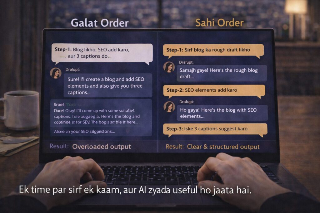 AI Sikho Hindi Mein - Day 15: AI ko kaam dena hai, overload nahi—Sahi tareeka kya hai? - kalpanaai.de